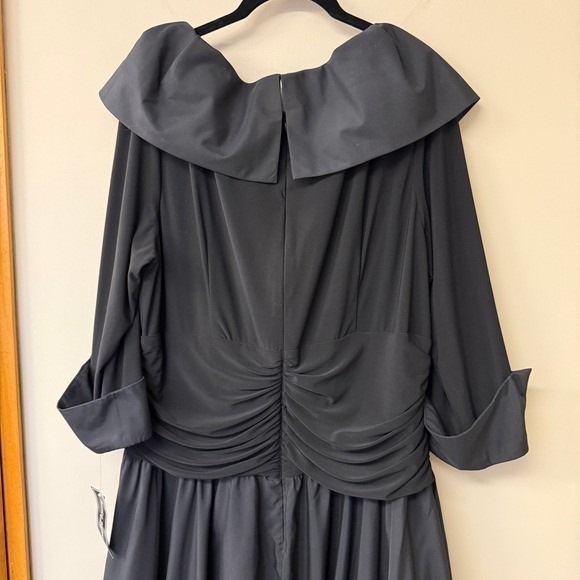 NWT Jessica Howard Black Jersey Taffeta Portrait Collar A-Line Midi Dress 16W - Picture 7 of 12